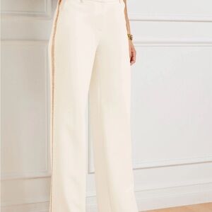 Talbots Cream Wide Leg Pants with Gold Accent Sequin Stripe 10